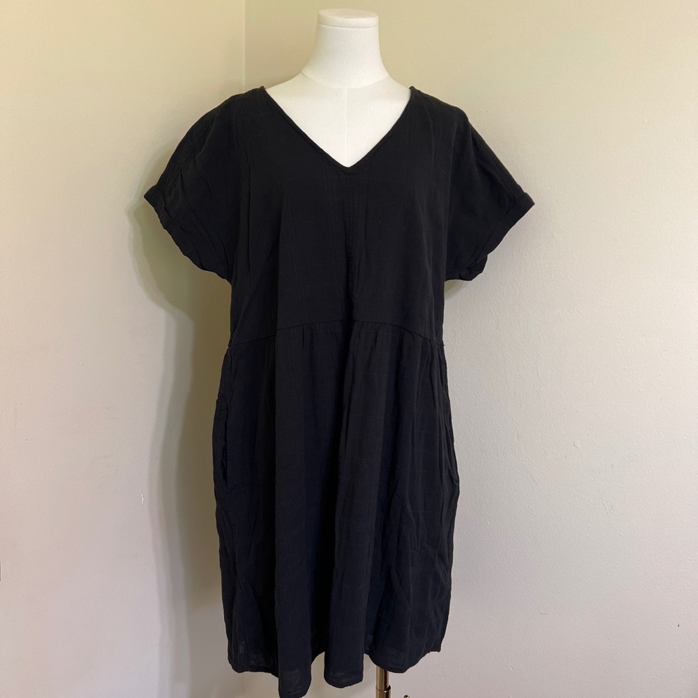 Terra & Sky Black V-Neck Babydoll Dress Short Sleeve Gauze Plus Size 0X 14W